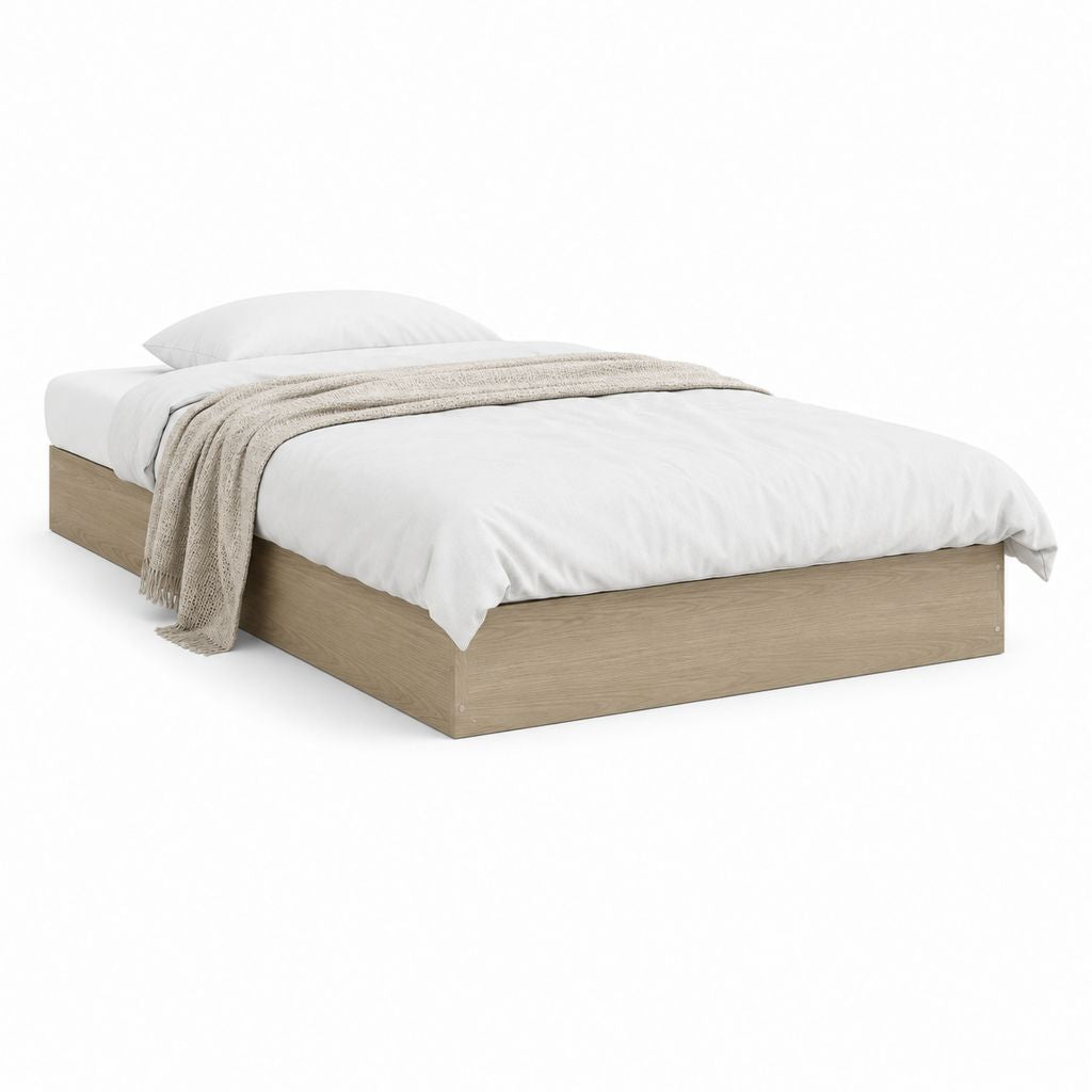 Lit double à la plate-forme française 140 × 190 cm en panneau truciolaire mélaminique, chêne naturel, sans tête de lit
