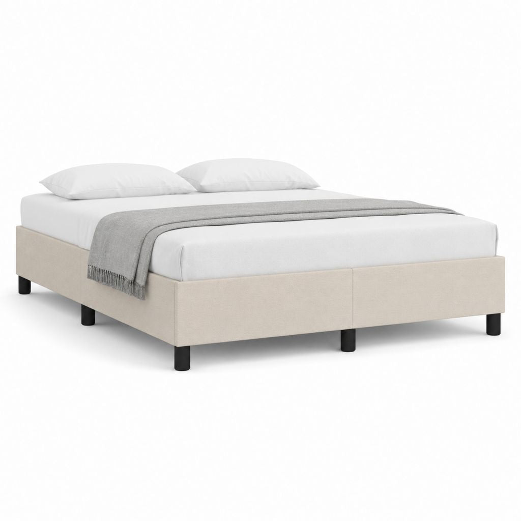 Ensemble de 2 bases de lit rembourrés en polyester beige, 80 × 200 cm chacune, pour matelas 160 × 200 cm, avec jambes noires