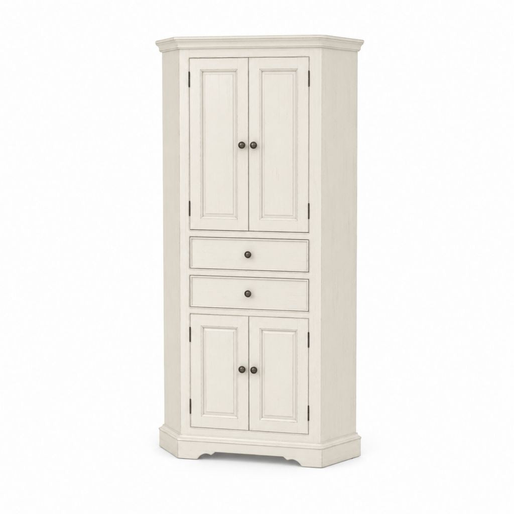 Armoire de rangement à colonne blanche ivoire et noir, 4 portes et 2 tiroirs, en MDF et pin massif, 90 × 45 × 200 cm
