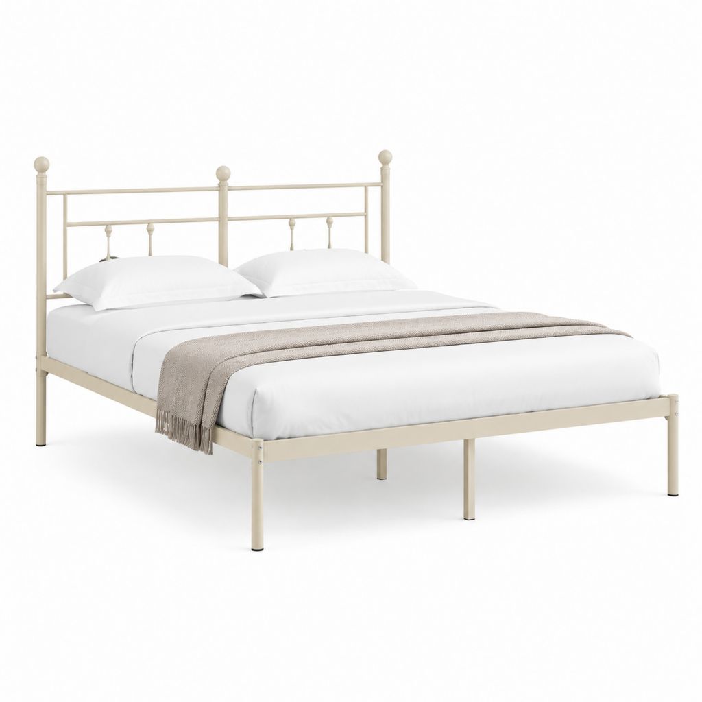 Lit double 166 × 208 × 110 cm en acier crème pour matelas 160 × 200 cm
