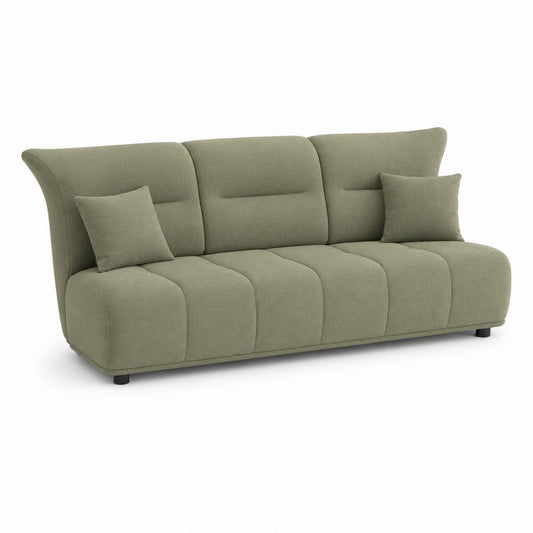 Canapé linéaire à 3 places en polyester vert olive avec 2 coussins, 220 × 95 × 92 cm