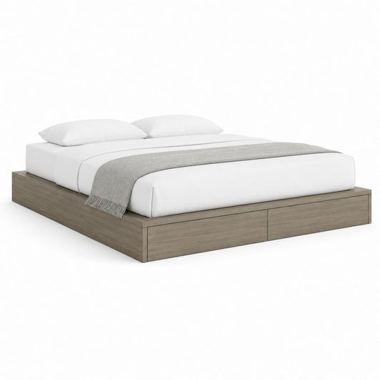 Lit double conteneur 160 × 200 cm avec 2 tiroirs, chêne gris, en panneaux de particules mélaminés