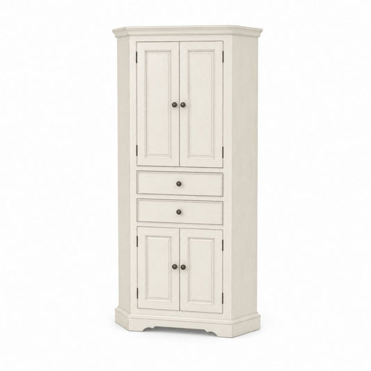 Armoire de rangement à colonne blanche ivoire et noir, 4 portes et 2 tiroirs, en MDF et pin massif, 90 × 45 × 200 cm