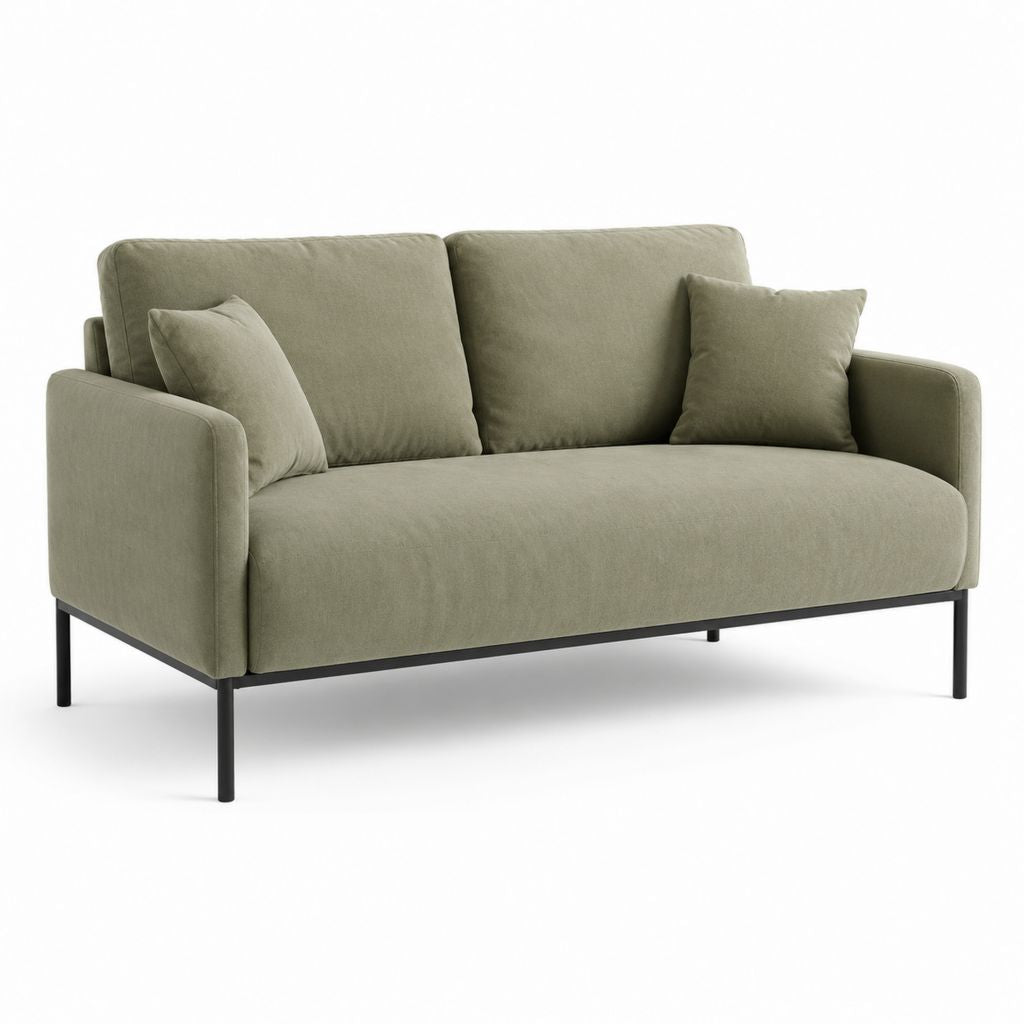 Canapé 2 places en polyester vert olive avec structure rectangulaire en acier, 160 × 82 × 84 cm