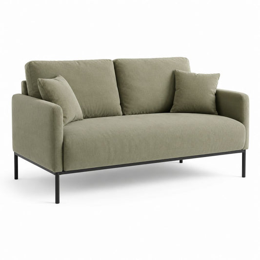 Canapé 2 places en polyester vert olive avec structure rectangulaire en acier, 160 × 82 × 84 cm