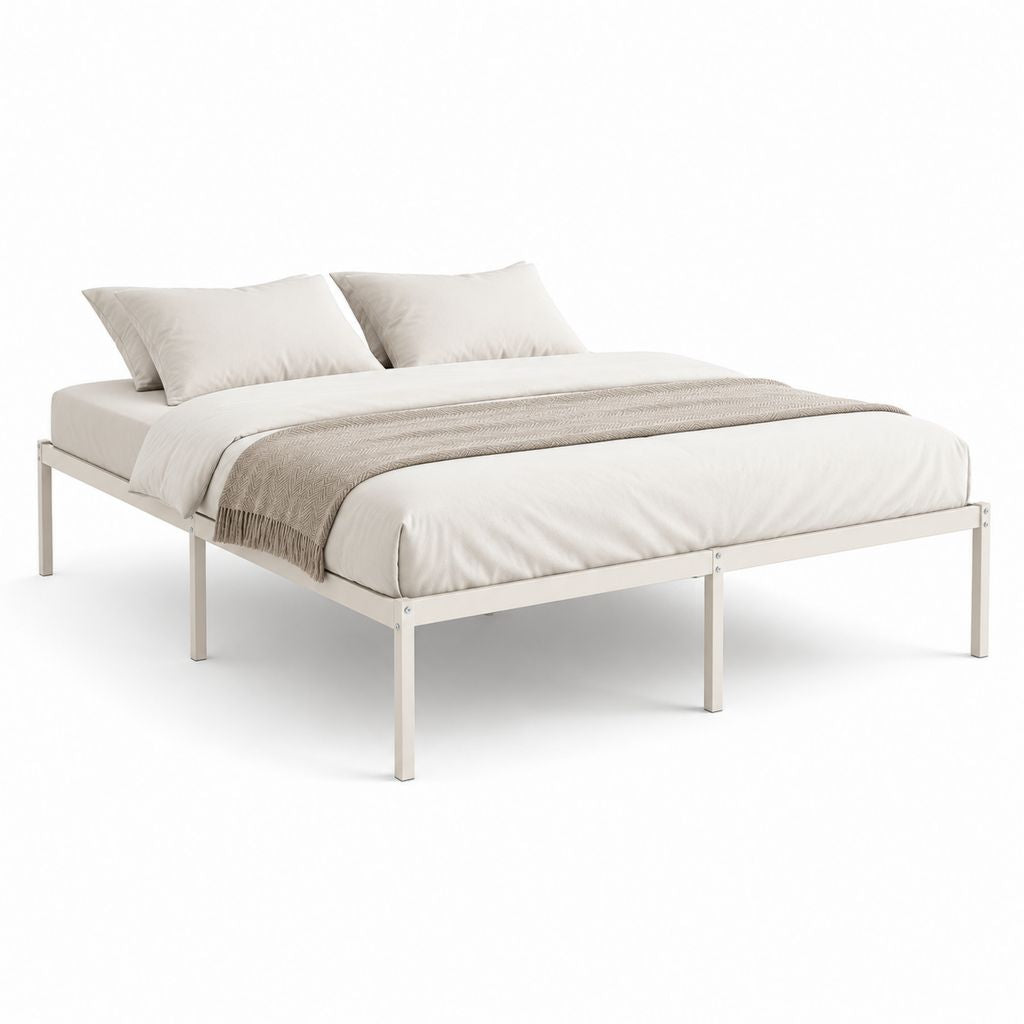 Structure lit double en acier blanc cassé pour matelas 180 × 200 cm, dimensions 205 × 185 × 36 cm