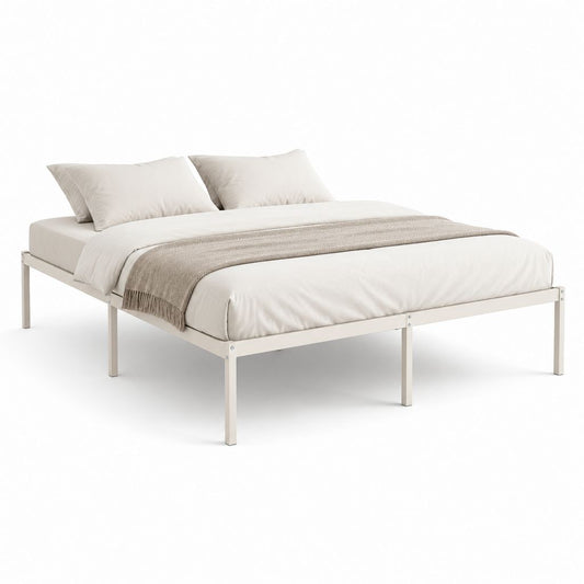 Structure lit double en acier blanc cassé pour matelas 180 × 200 cm, dimensions 205 × 185 × 36 cm