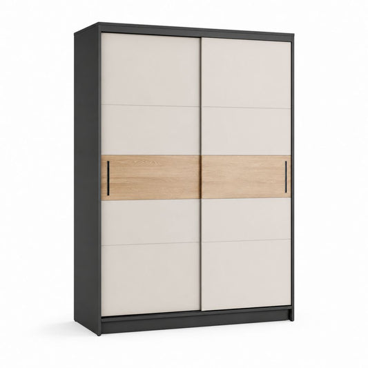 Armoire armoire rectangulaire en bois avec 2 portes coulissantes, anthracite, beige clair et chêne, 120 × 60 × 200 cm