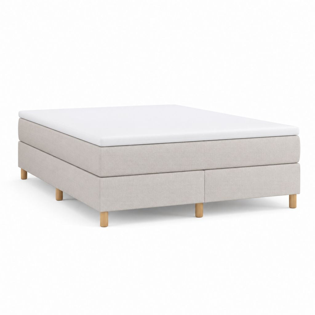 Lit continental double 160 × 200 cm en polyester beige clair avec matelas, surmatelas et pieds en bois