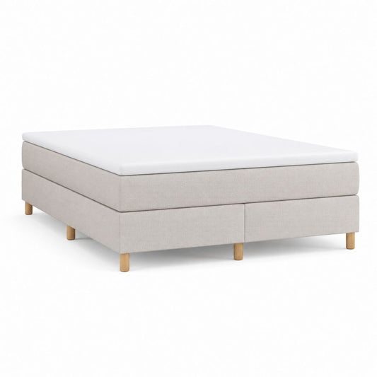 Lit continental double 160 × 200 cm en polyester beige clair avec matelas, surmatelas et pieds en bois